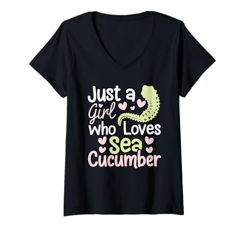Damen Just A Girl Who Loves Sea Gurke T-Shirt mit V-Ausschnitt Damen Just A Girl Who Loves Sea Gurke T-Shirt mit V-Ausschnitt von Sea Cucumber Design