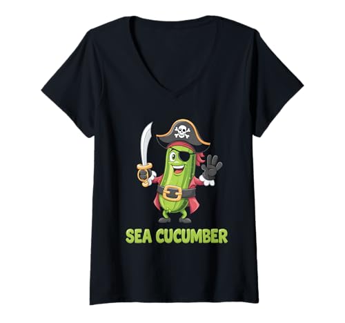Damen Pirat Seegurke T-Shirt mit V-Ausschnitt Damen Pirat Seegurke T-Shirt mit V-Ausschnitt von Sea Cucumber Design