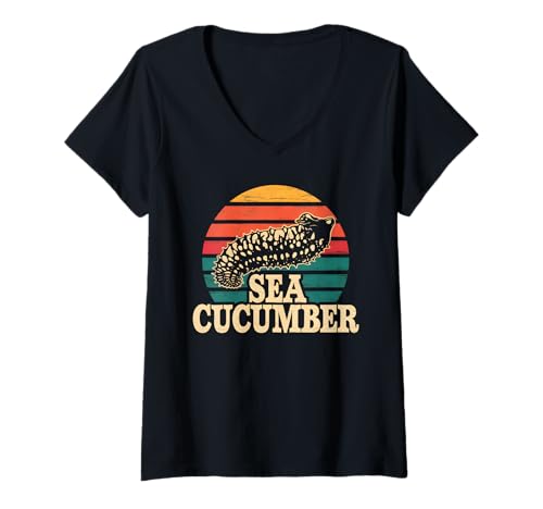 Damen Retro Seegurke T-Shirt mit V-Ausschnitt Damen Retro Seegurke T-Shirt mit V-Ausschnitt von Sea Cucumber Design