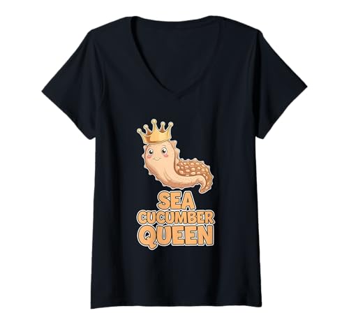 Damen Seegurkenkönigin T-Shirt mit V-Ausschnitt von Sea Cucumber Design