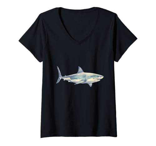 Damen Hai, Meeresbiologie, Tierkunstwerk, Liebhaber von Meereshaien T-Shirt mit V-Ausschnitt von Sea Ocean Animal Art