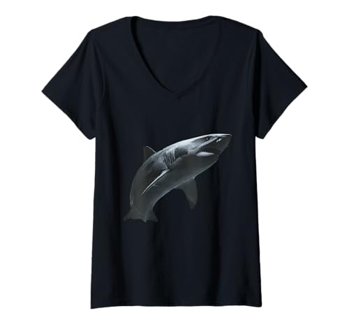 Damen Hai, Meeresbiologie, Tierkunstwerk, Liebhaber von Meereshaien T-Shirt mit V-Ausschnitt von Sea Ocean Animal Art