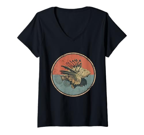 Damen Löwe Fisch Liebhaber Tier Marine Biologie Meer Ozean Löwenfisch T-Shirt mit V-Ausschnitt von Sea Ocean Animal Art