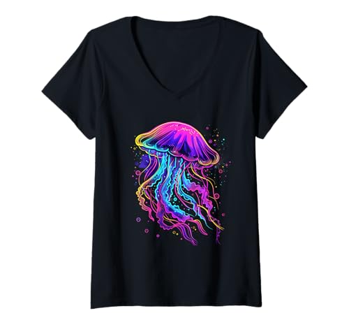 Damen Quallen Meer Ozean Tierliebhaber Ozean Meer Quallen Kunstwerk T-Shirt mit V-Ausschnitt von Sea Ocean Animal Art