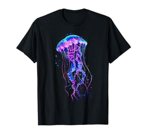 Sea Ocean Animal Art Motiv Marine Säugetier Kunstwerk Meer Ozean Quallen T-Shirt Schwarz S Unisex Erwachsene Kinder Klassisch Tierdruck von Sea Ocean Animal Art
