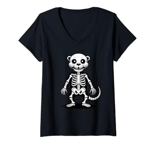 Damen Halloween Seeotter Skelett Gruselige Otter T-Shirt mit V-Ausschnitt von Sea Otters Lover Gifts
