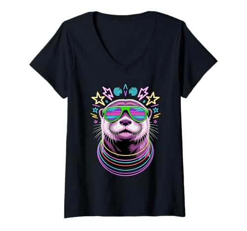 Damen Party Seeotter Sonnenbrille T-Shirt mit V-Ausschnitt Damen Party Seeotter Sonnenbrille T-Shirt mit V-Ausschnitt von Sea Otters Lover Gifts