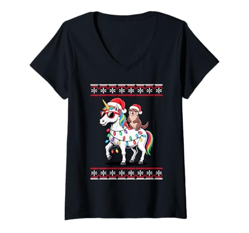 Damen Weihnachten Seeotter Einhorn Sonnenbrille Otter T-Shirt mit V-Ausschnitt Damen Weihnachten Seeotter Einhorn Sonnenbrille Otter T-Shirt mit V-Ausschnitt von Sea Otters Lover Gifts