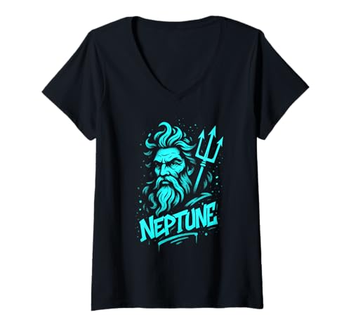 Damen Neptune Graffiti Mythologie Kunstwerk T-Shirt mit V-Ausschnitt Damen Neptune Graffiti Mythologie Kunstwerk T-Shirt mit V-Ausschnitt von Sea Street