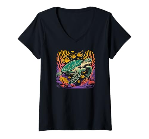 Damen Sea Turtle Lover Ocean Animal T-Shirt mit V-Ausschnitt Damen Sea Turtle Lover Ocean Animal T-Shirt mit V-Ausschnitt von Sea Turtle DearPrint