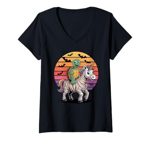 Damen Halloween Mumie Einhorn Meeresschildkröte Meeresschildkröten T-Shirt mit V-Ausschnitt Damen Halloween Mumie Einhorn Meeresschildkröte Meeresschildkröten T-Shirt mit V-Ausschnitt von Sea Turtle Lover Gifts