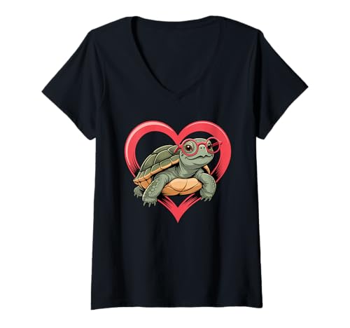 Damen Herz Meeresschildkröte Brille Schildkröten T-Shirt mit V-Ausschnitt Damen Herz Meeresschildkröte Brille Schildkröten T-Shirt mit V-Ausschnitt von Sea Turtle Lover Gifts