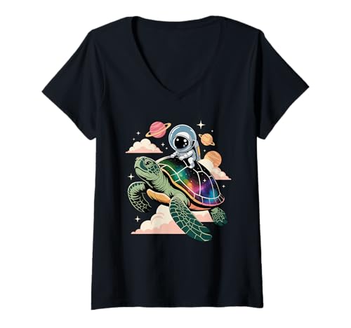 Damen Meeresschildkröte Astronaut Schildkröten Planeten T-Shirt mit V-Ausschnitt Damen Meeresschildkröte Astronaut Schildkröten Planeten T-Shirt mit V-Ausschnitt von Sea Turtle Lover Gifts