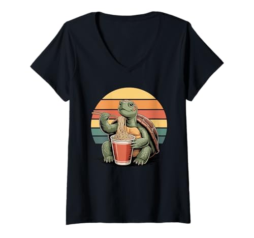 Damen Retro Meeresschildkröte Instant Becher Nudeln Schildkröten T-Shirt mit V-Ausschnitt Damen Retro Meeresschildkröte Instant Becher Nudeln Schildkröten T-Shirt mit V-Ausschnitt von Sea Turtle Lover Gifts