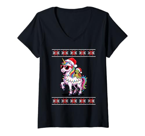 Damen Weihnachten Meeresschildkröte Einhorn Sonnenbrille T-Shirt mit V-Ausschnitt Damen Weihnachten Meeresschildkröte Einhorn Sonnenbrille T-Shirt mit V-Ausschnitt von Sea Turtle Lover Gifts