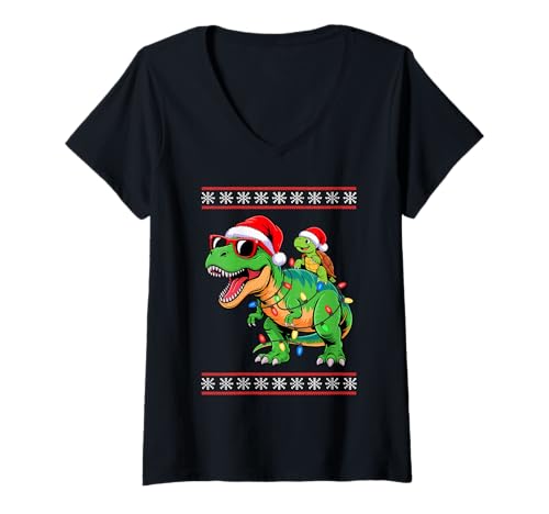 Damen Weihnachten Meeresschildkröte T-Rex Dinosaurier Schildkröten T-Shirt mit V-Ausschnitt Damen Weihnachten Meeresschildkröte T-Rex Dinosaurier Schildkröten T-Shirt mit V-Ausschnitt von Sea Turtle Lover Gifts