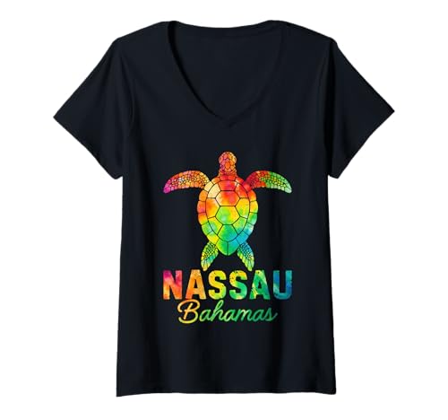 Damen Nassau Bahamas Batik-Meeresschildkröte Strandurlaub auf den Bahamas T-Shirt mit V-Ausschnitt von Sea Turtle Vacation Bahamas Nassau Souvenir