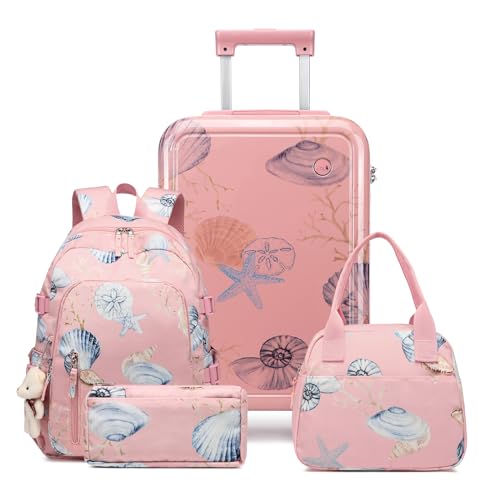 Sea choice Kinderkoffer mit Rucksack Set Handgepäck 18 Zoll Leicht Hartschalenkoffer Trolley Jungen Mädchen Reisekoffer YKK Reiverschluss mit 4 Rollen TSA von Sea choice