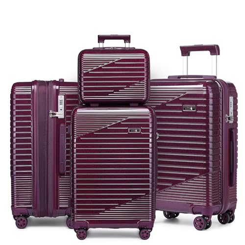 Sea choice Kofferset 4 Teilig Hartschalen Rollkoffer PC Handgepäck Set Beautycase (Nur L Koffer Erweiterbar) Reisekoffer mit YKK Reißverschluss TSA-Schloß und 4 Rollen S/M/L/XL von Sea choice