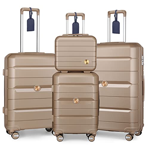 Sea choice Kofferset 4tlg Handgepäck Trolley Koffer mit Beautycase Hartschalen Polypropylene Reisekoffer TSA Schloss 4 Doppel-Rollen S-M-L-XL von Sea choice