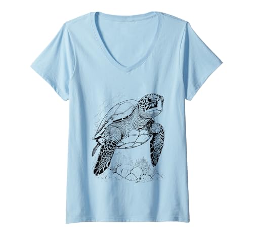 Damen Meeresschildkröte, Strandliebhaber, Ozean, Tier-Grafik, Neuheit für Damen T-Shirt mit V-Ausschnitt Damen Meeresschildkröte, Strandliebhaber, Ozean, Tier-Grafik, Neuheit für Damen T-Shirt mit V-Ausschnitt von Sea turtle ocean