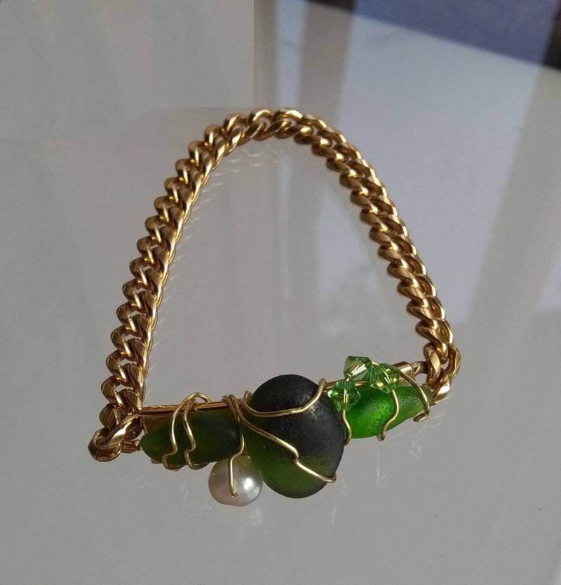 Armband Gold Sea Glass Süßwasser Perle Swarovski Kristalle - Kostenloser Versand in Nordamerika Armband Gold Sea Glass Süßwasser Perle Swarovski Kristalle - Kostenloser Versand in Nordamerika von SeaDangles