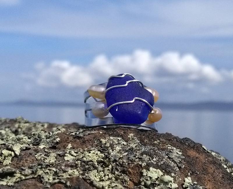 Seeglas Ring Größe 5-9 Dehnbar Kobalt Blau Versilbert Vancouver Island Bc > Kostenloser Versand in Nordamerika von SeaDangles
