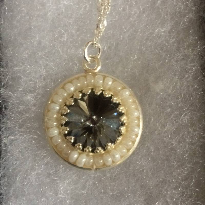 Silber Nacht Swarovski-Kristall Mit Perle Samen Umgeben Halskette - Sterling Silber Kette Silber Nacht Swarovski-Kristall Mit Perle Samen Umgeben Halskette - Sterling Silber Kette von SeaGemJewellery