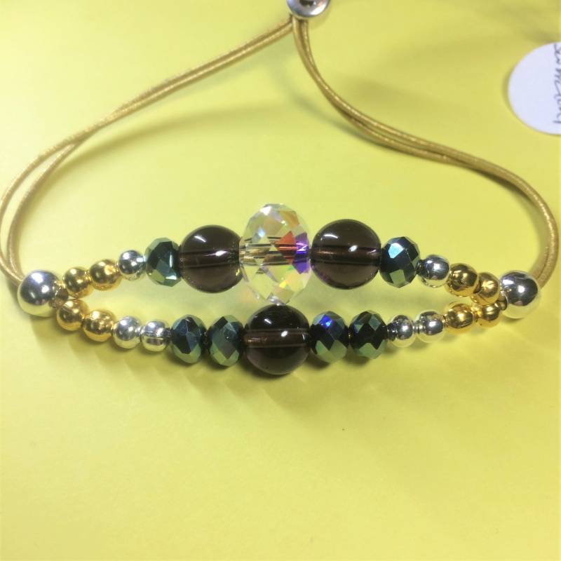 Swarovski Doppelkegel Armband Purple Antik Silber Herz, Leder Gold Swarovski Doppelkegel Armband Purple Antik Silber Herz, Leder Gold von SeaGemJewellery