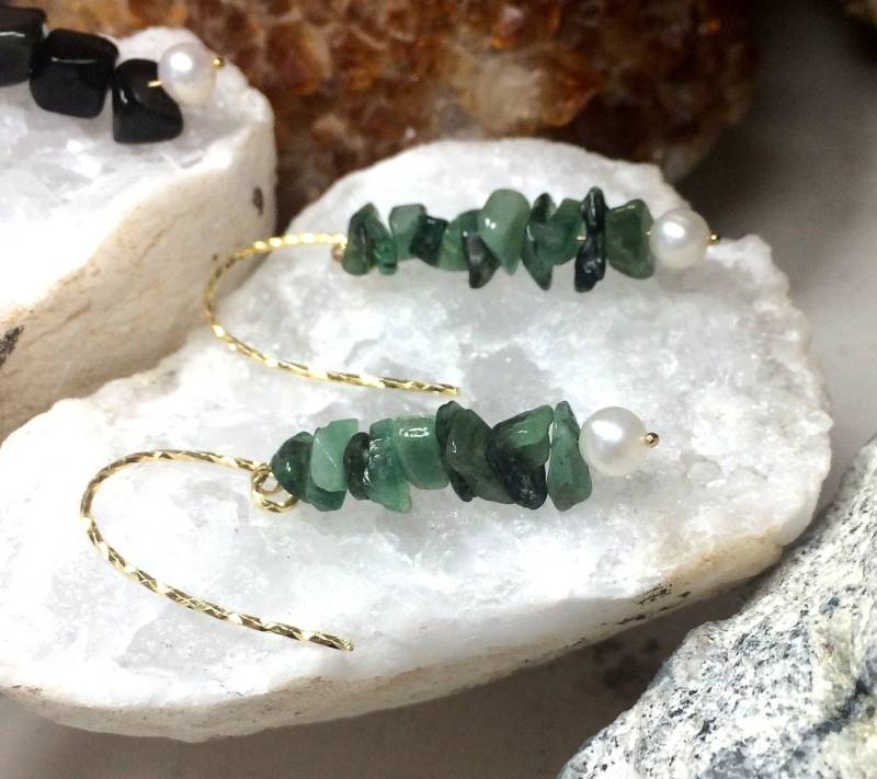 Smaragd Oder Obsidian Ohrringe Auf Sterling Silber Vergoldeten Ohrringen Mit Süßwasserperlen von SeaGemJewellery