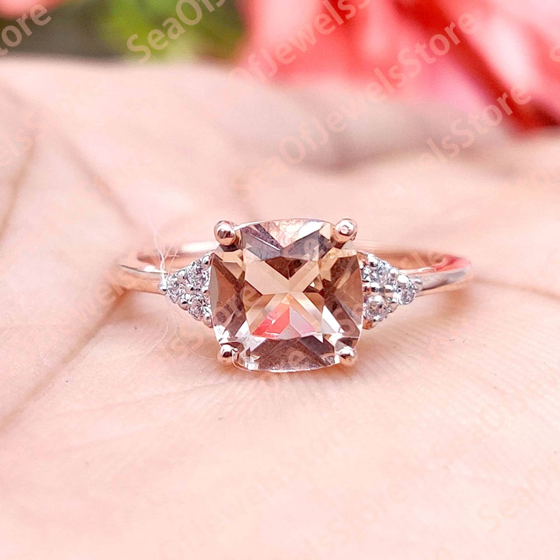 1.50 Ct Kissen & Rundschliff Diamant Ring, Wunderschöner Verlobungsring, 14K Roségold Finish, Simulierter Ring von SeaOfJewelsStore