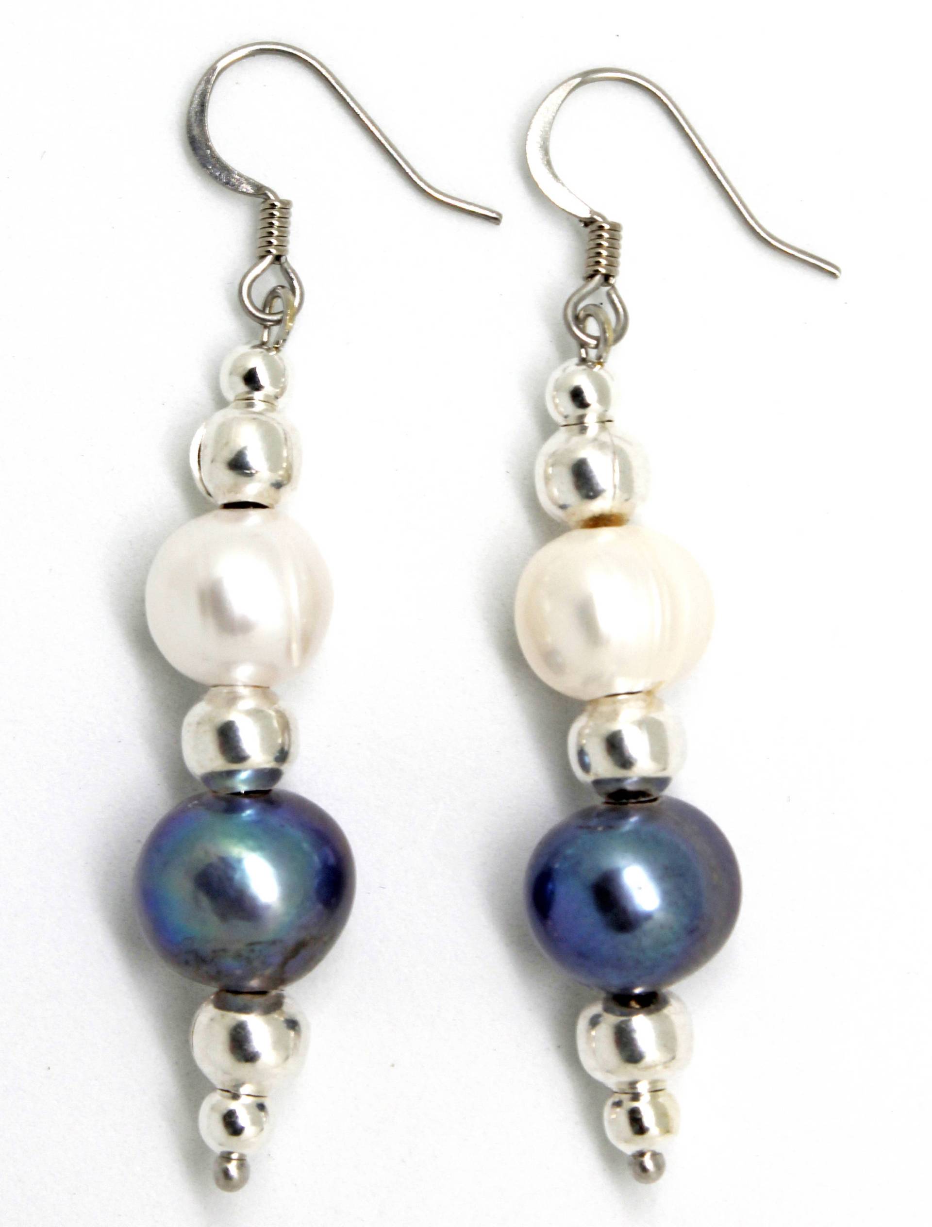 Black & White Perlen Ohrringe | Süsswasserperle -Resort Schmuck Silberschmuck von SeaRanchJewelry