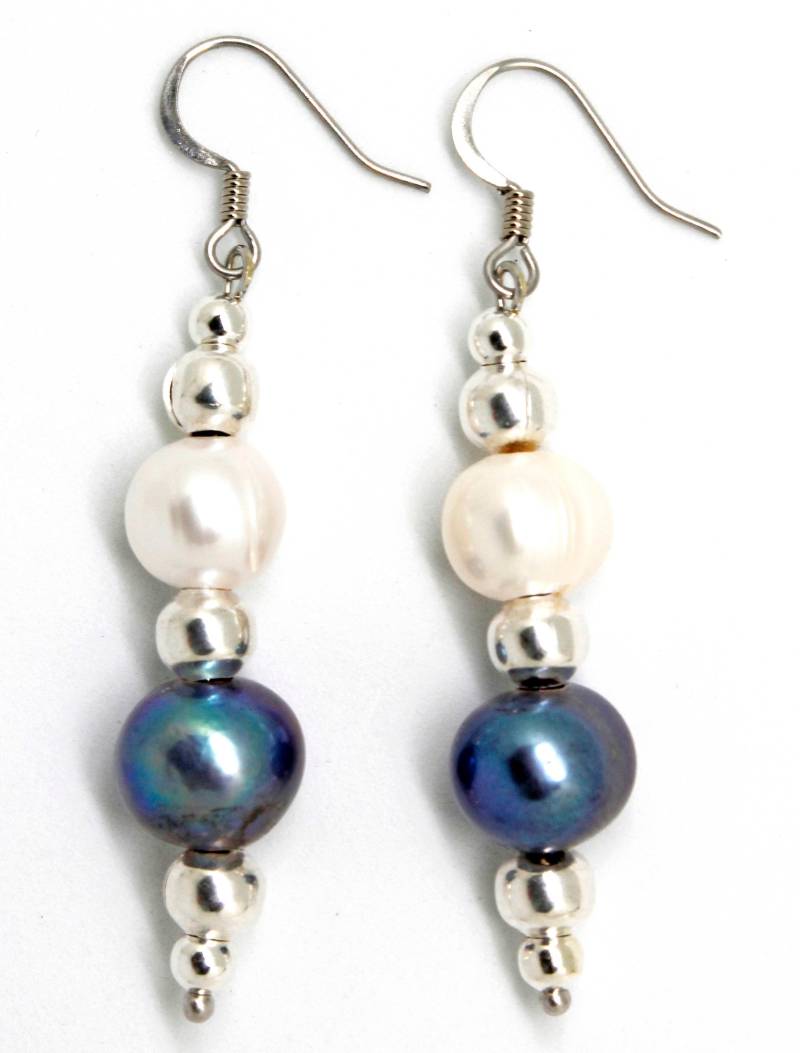 Black & White Perlen Ohrringe | Süsswasserperle -Resort Schmuck Silberschmuck von SeaRanchJewelry