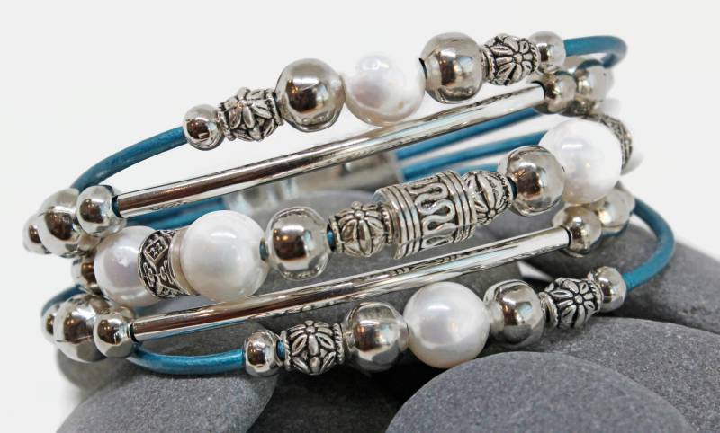 Perlen Bali Lederarmband | Süsswasserperlen Perlenarmband Perlenschmuck von SeaRanchJewelry