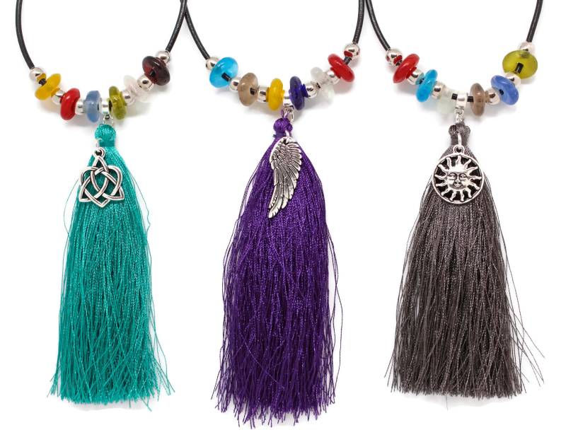 Wählen Sie Ihre Quaste Charm Halskette | Farbe & Charme Handgemachte Recycling-Glasperlen Boho Hippie Festival von SeaRanchJewelry