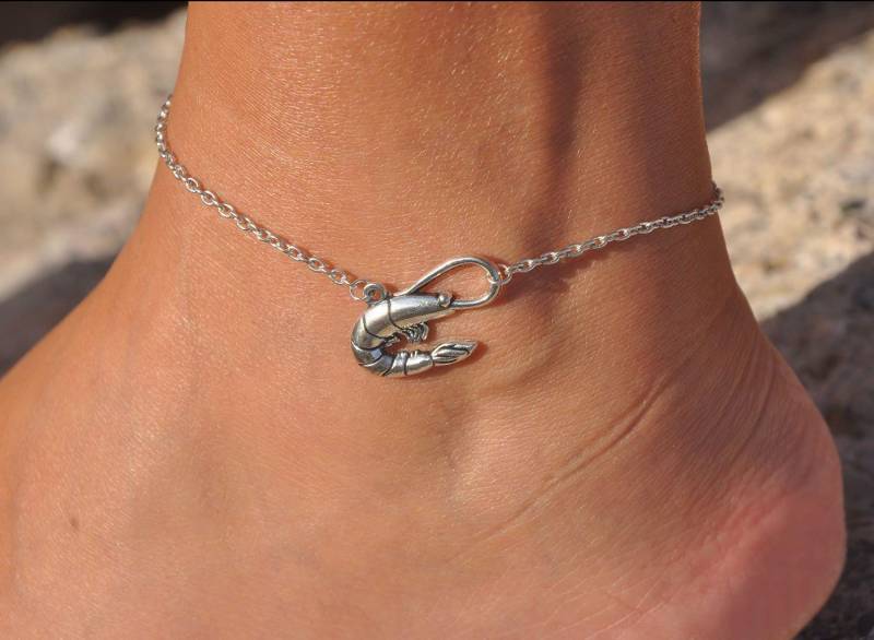 Garnelen Fußkettchen | Personalisierte Shrimp Ankle Armband Mit Benutzerdefinierte Initiale, Ocean-Liebhaber-Geschenk, Garnelen-Sommer-Fußkettchen von SeaSideMotifs