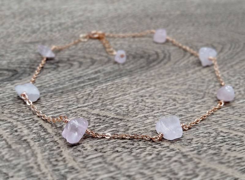 Perlen Rosenquarz Fußkettchen - Roh Sterling Silber Quarz Personalisierter Rosa Mit Benutzerdefinierten Initiale von SeaSideMotifs