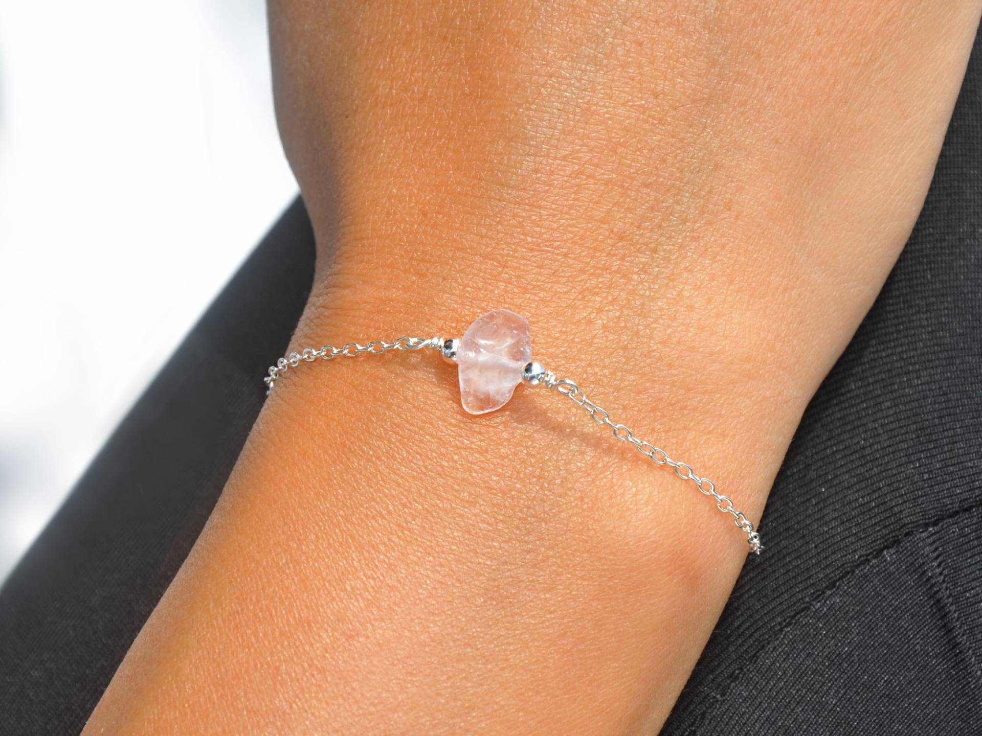 Rosenquarz Armband | Personalisiertes Rohes Armband, Rosa Stein Januar Geburtstag, Birthstone Schmuck Geschenk Für Sie von SeaSideMotifs