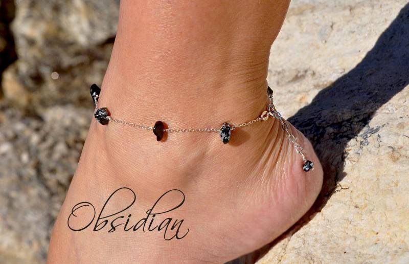 Schneeflocken Obsidian Fußkettchen in Sterling Silber Gold Oder Rosegold Von Seasidemotifs | Personalisieren Sie Ihr Schwarzes Als Geschenk von SeaSideMotifs