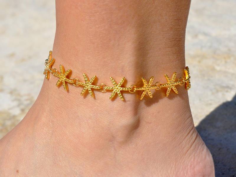 Seestern Link-Fußkettchen - Fußkettchen Gold Personalisierte Silber Sea Life Strand-Fußkettchen Mit Seesternen von SeaSideMotifs