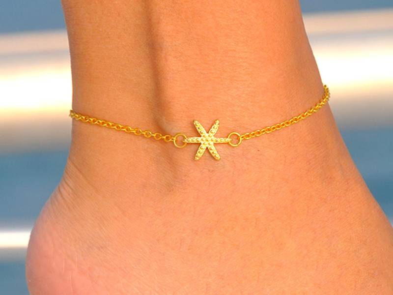 Seestern-Fußkettchen in Gold-Silber, Seestern-Fußkettchen, Personalisiertes Gold-Meeresleben-Fußkettchen, Perfektes Geschenk Für Den Ozeanliebhaber von SeaSideMotifs