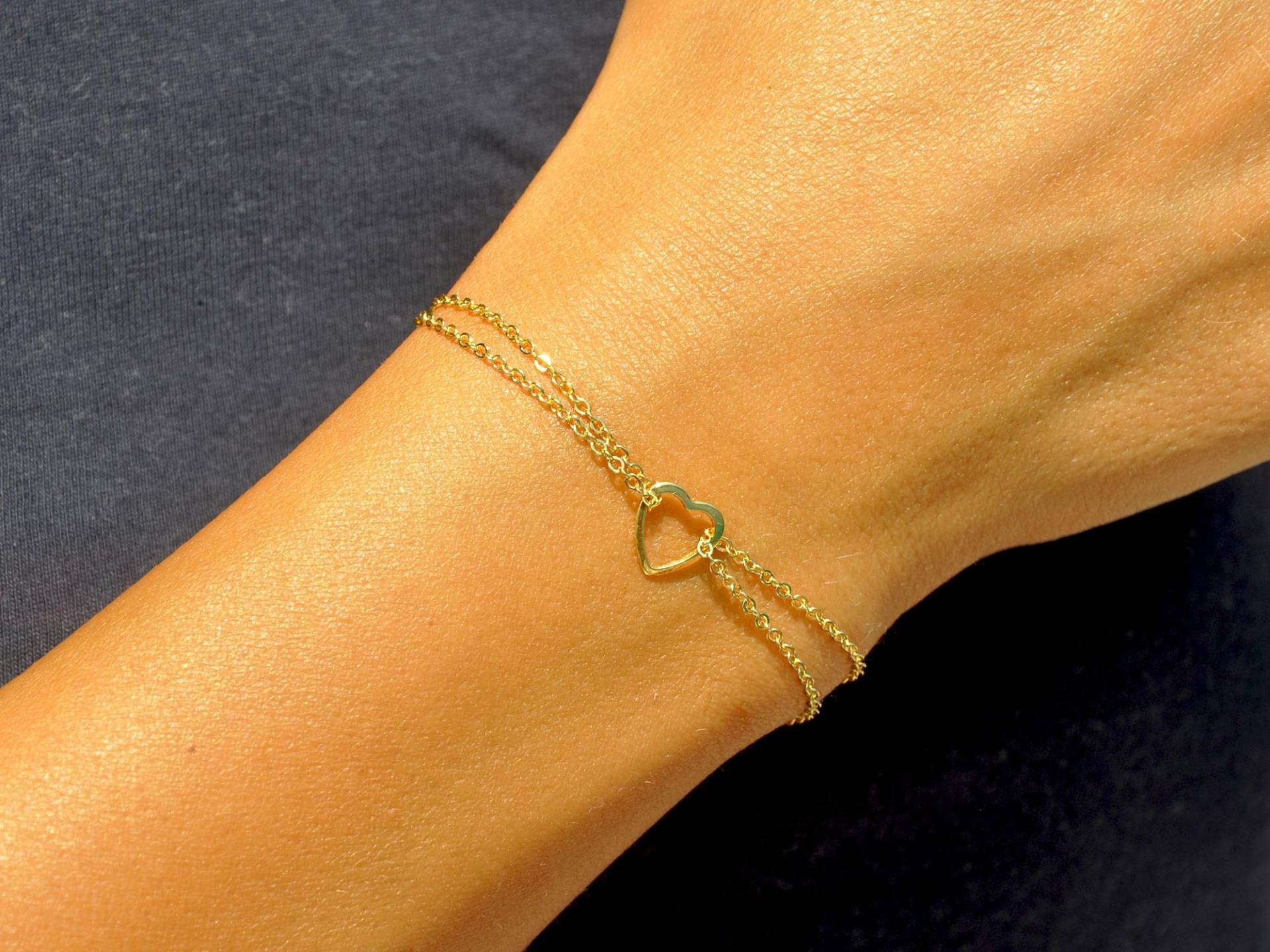 Zierliches Offenes Herz Armband Mit Doppelter Kette von SeaSideMotifs