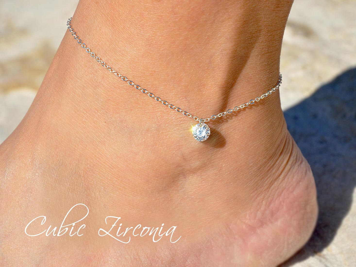 Zirkonia Fußkettchen in Sterling Silber Gold Und Rose Fill Von Seasidemotifs | Personalisieren Sie Ihr Cz Diamond Ankle Armband Als Geschenk von SeaSideMotifs