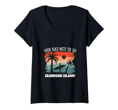 Damen Friede am Meer - Seabrook Island T-Shirt mit V-Ausschnitt Damen Friede am Meer - Seabrook Island T-Shirt mit V-Ausschnitt von Seabrook Island in South Carolina Designs