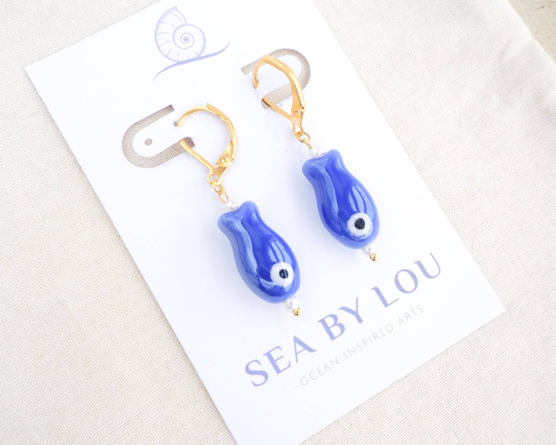 Dunkelblaue Fisch Keramik Ohrringe - Blauer Sardinen 18K Gold Edelstahl Oder Silber Handgefertigter Küsten Sommer Schmuck Dunkelblaue Fisch Keramik Ohrringe - Blauer Sardinen 18K Gold Edelstahl Oder Silber Handgefertigter Küsten Sommer Schmuck von SeabylouPT