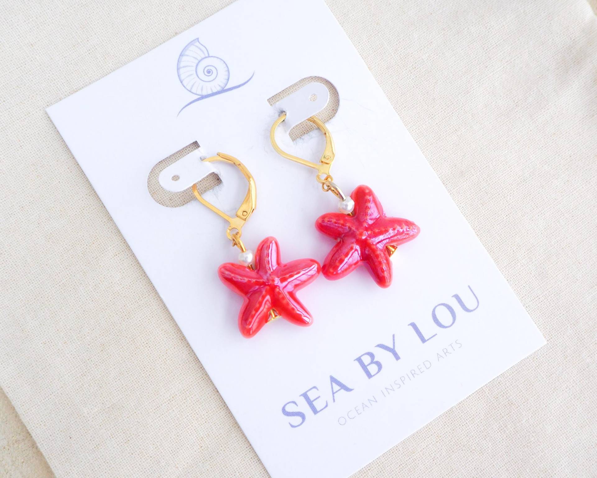 Rot Seestern Keramik Ohrringe - Roter 18K Gold Oder Silber Edelstahl Handgefertigter Küsten Sommer Schmuck Rot Seestern Keramik Ohrringe - Roter 18K Gold Oder Silber Edelstahl Handgefertigter Küsten Sommer Schmuck von SeabylouPT