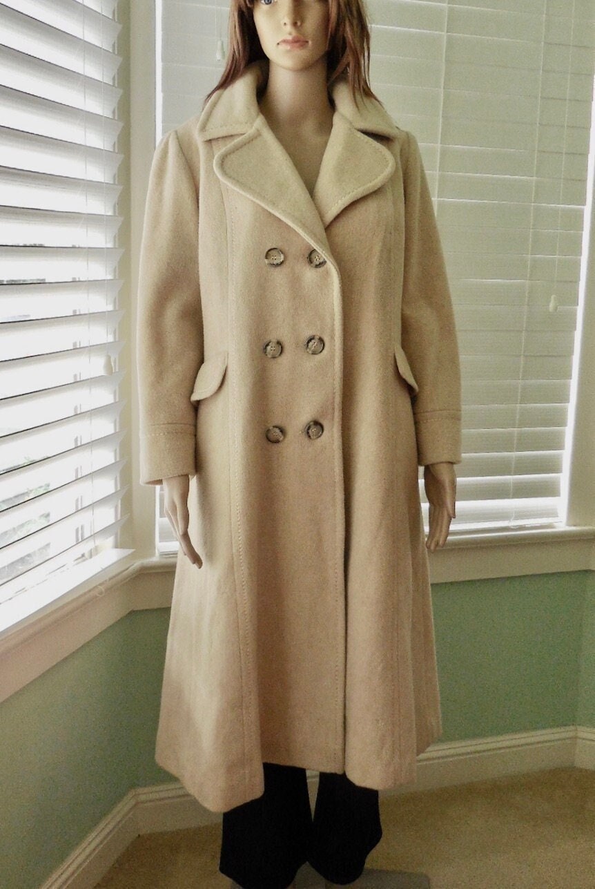 Vintage Wollmantel Damen Doppel-Knopf Volle Länge Wollmantel Mantel Mod Wolle Kleid Boho Chic Winter Frühling Größe 6-8 Medium Usa von SeadawlVintage