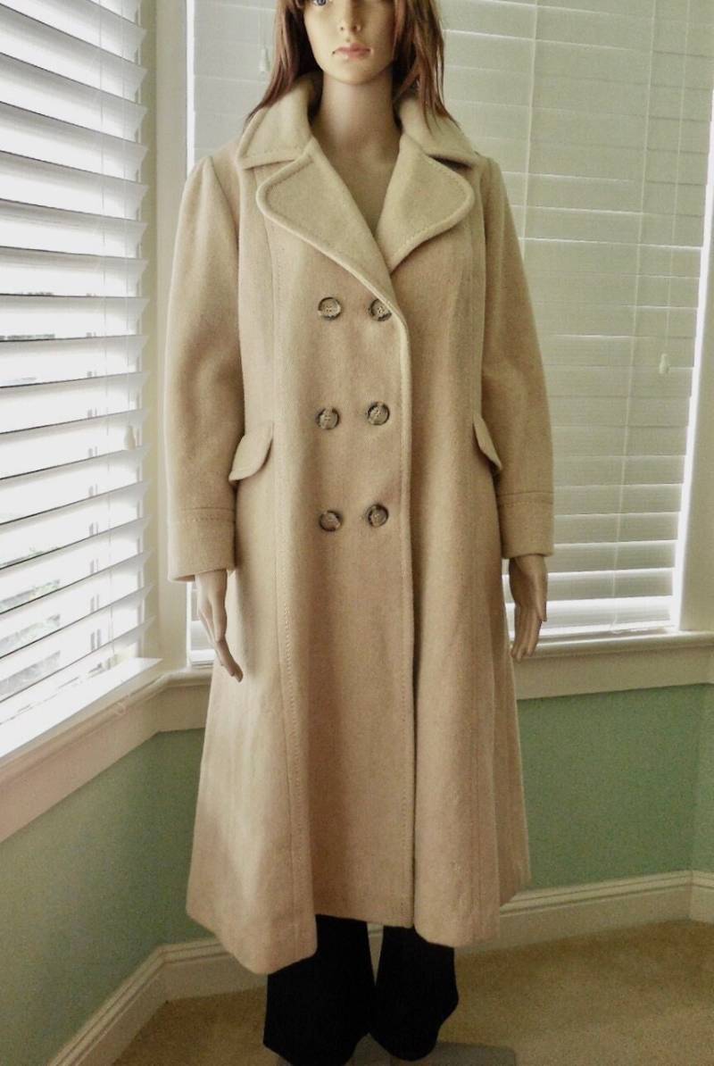 Damen Vintage Wollmantel Doppelknopfmantel Voller Länge Wollmantel Mantel Breites Revers Kleid Langer Wintermantel Größe 6-8 Mittel Usa von SeadawlVintage