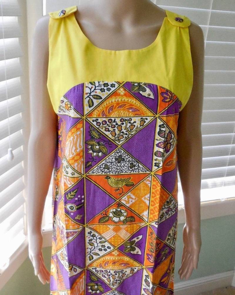 70Er Jahre Sleeveless Maxi Tunika Kleid Robeville Womens Kaftan Muumuu Tropisch Resort Wear Langes Sommerkleid Lounge Gr.m von SeadawlVintage