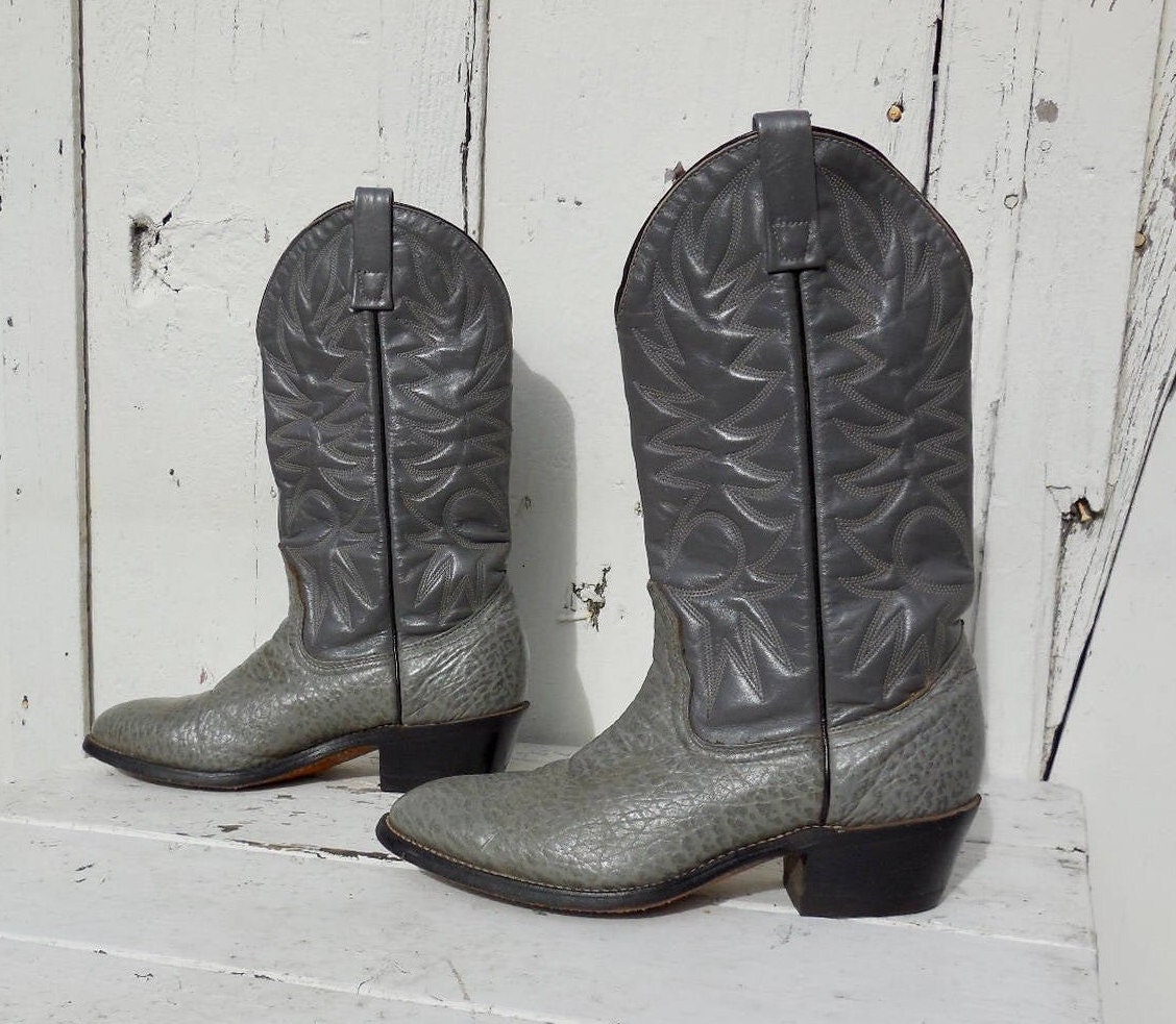 Vintage Cowboy Stiefel Palomino Zweifarbige Graue Leder Cowboy Boots Hohe Stovepipe Western Rodeo von SeadawlVintage